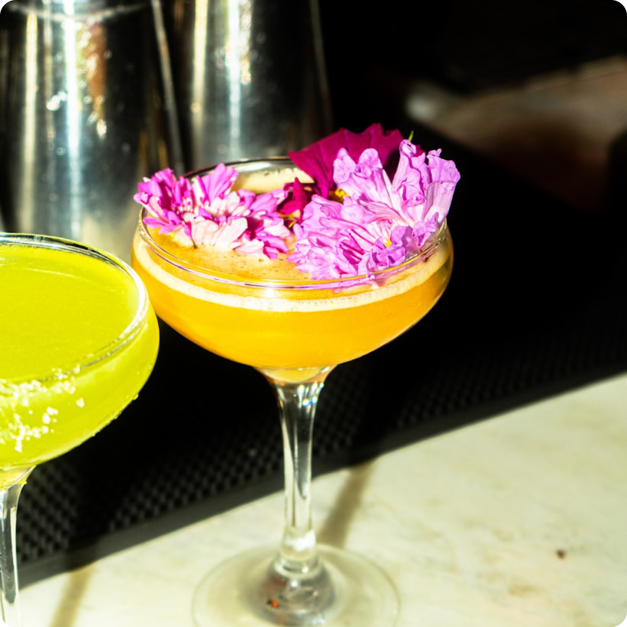 Colorful cocktails on a club bar