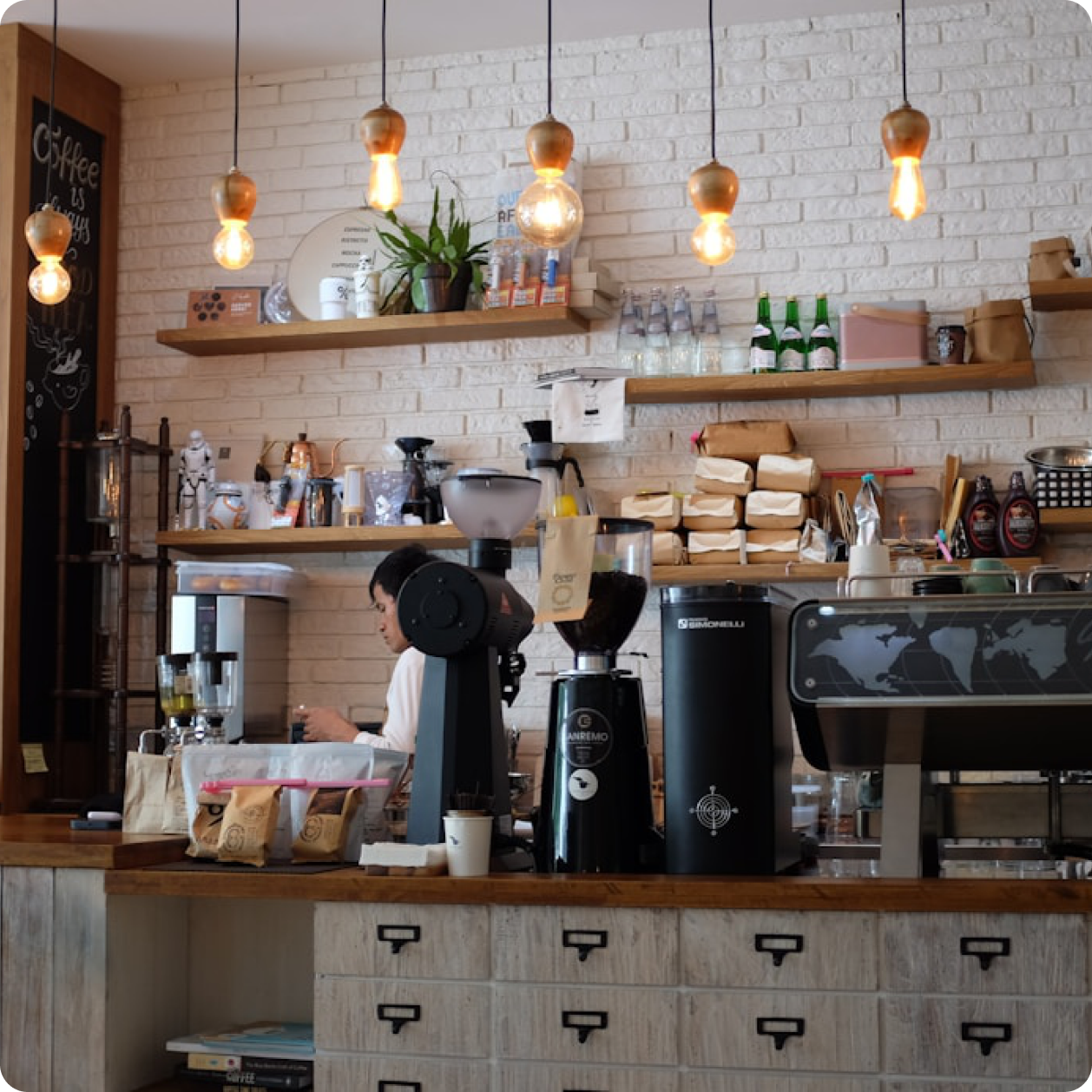 Coffee shop counter with espresso machines