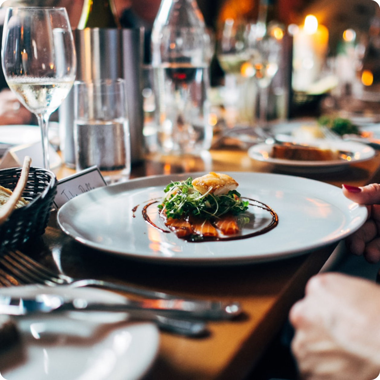 Fine dining plated dish on restaurant table