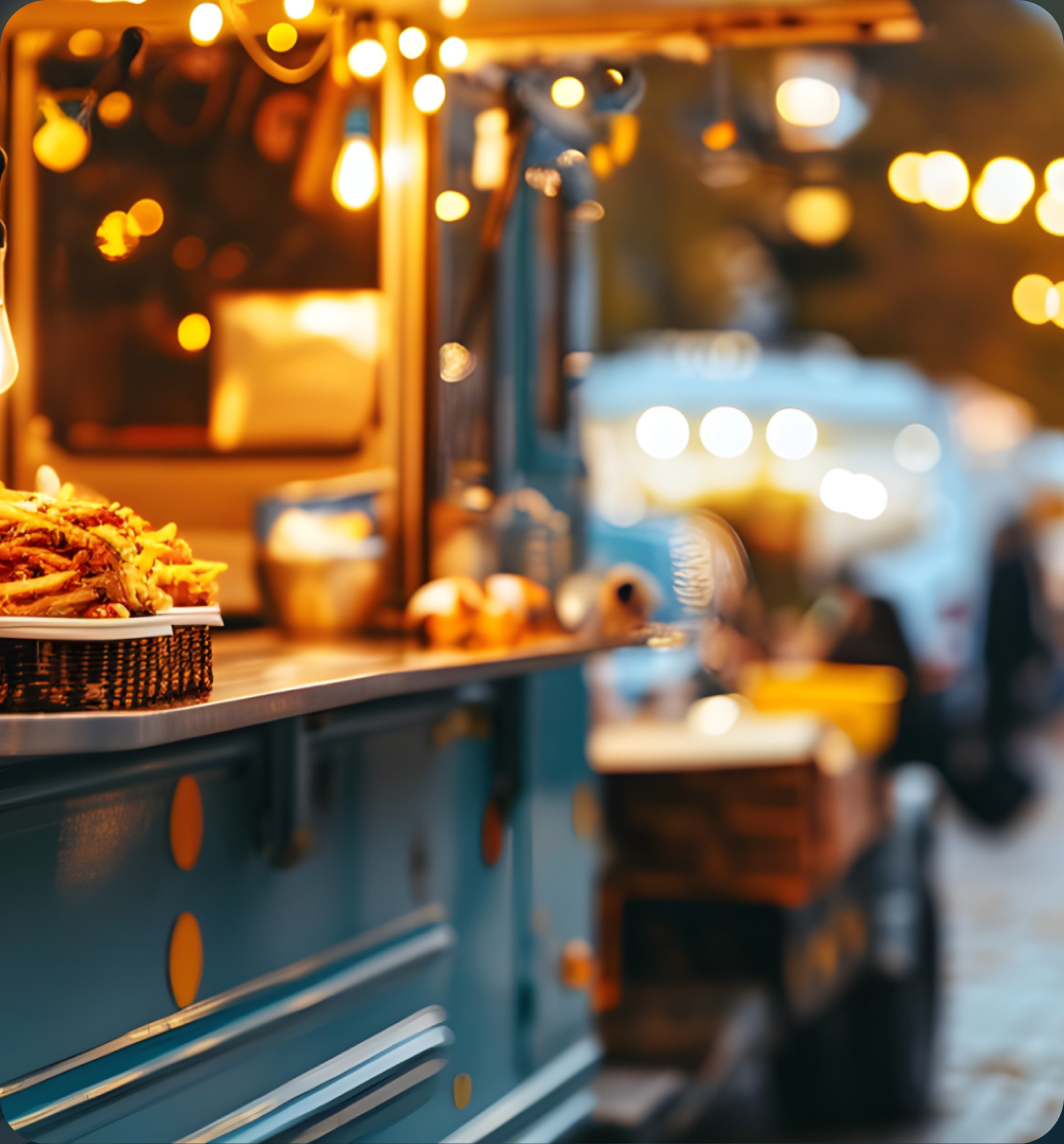 Food truck service window at night