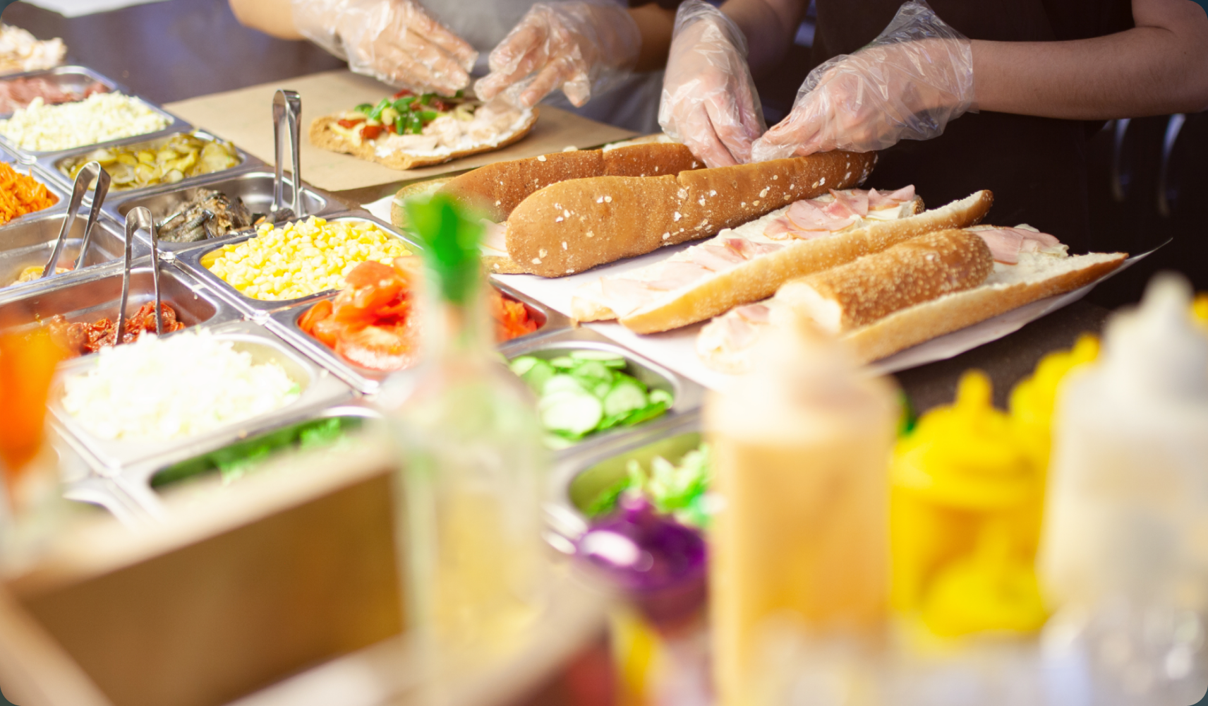 Quick service sandwich shop counter